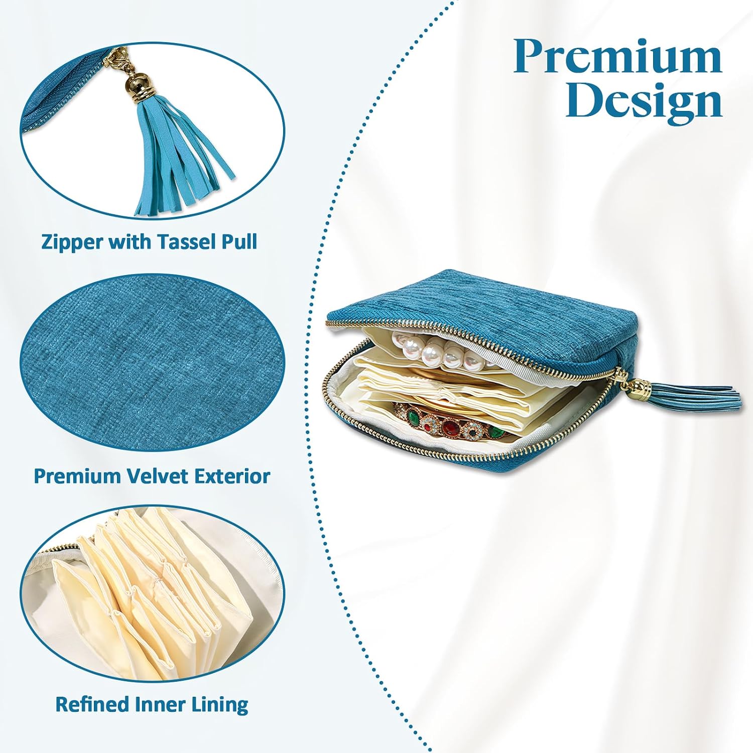 Sobotoo Mini Travel Jewelry Pouch with Zipper 5-Layer Velvet Organizer Case | Small Jewelry Bag for Bracelets,Earrings,Rings,Necklaces