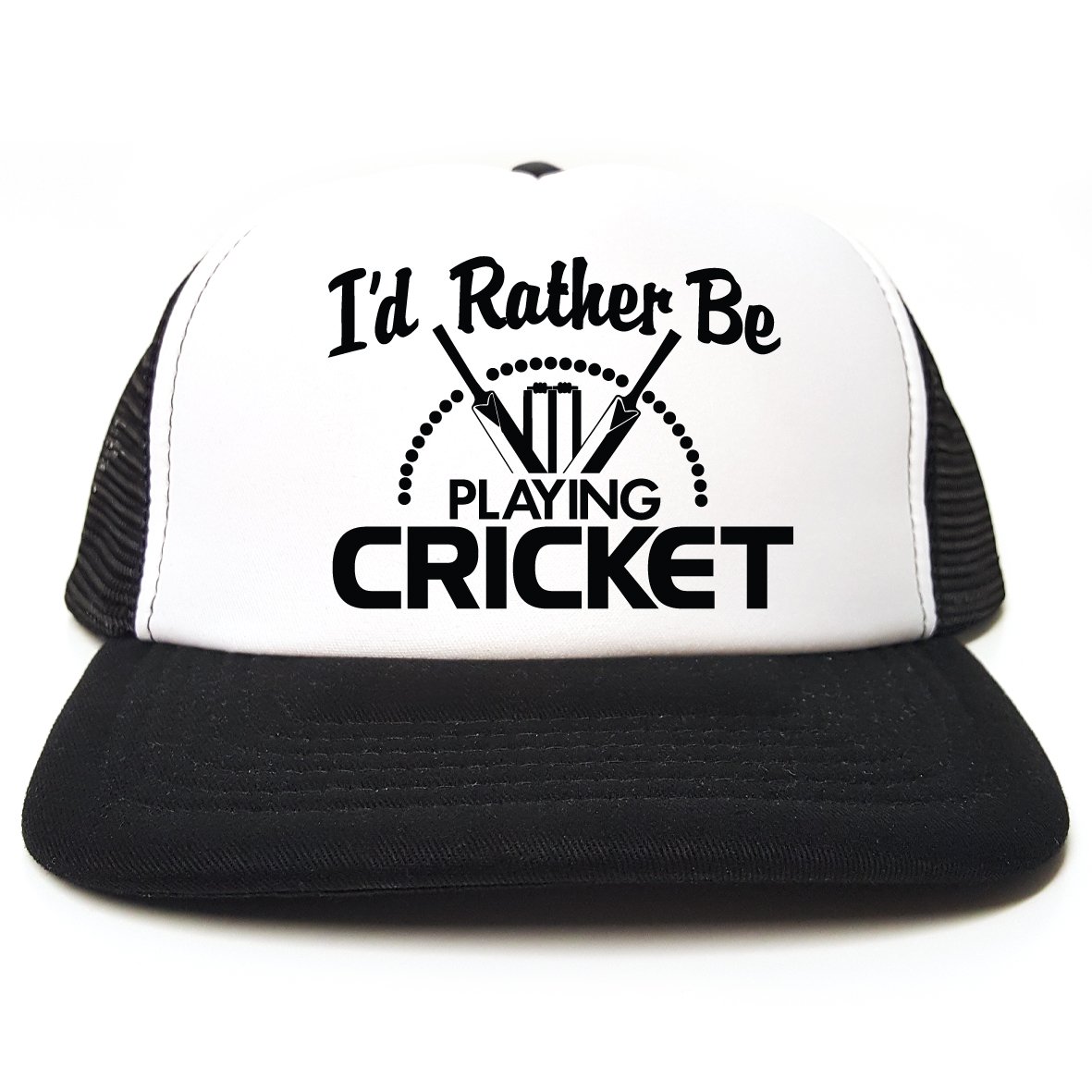 Rocket Fuel 'I'd Rather Be Playing Cricket' Funny Printed Trucker Cap - Black