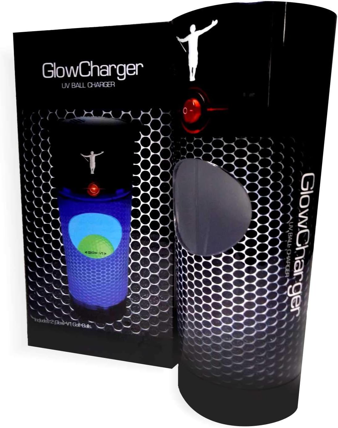 Glow Gear Golf Glow Charger Cannister Kit - Includes 4 AA Alkaline Batteries and 2 GlowV1 High-Performance Glow Golf Balls - UV Night Golf Charging System