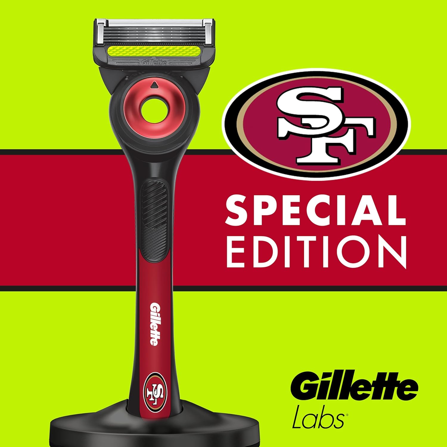 Gillette Labs Special NFL 49ers Edition Shaving Razor for Men - 1 Handle, 4 Razor Blade Refills & Magnetic Stand, GilletteLabs with Exfoliating Bar
