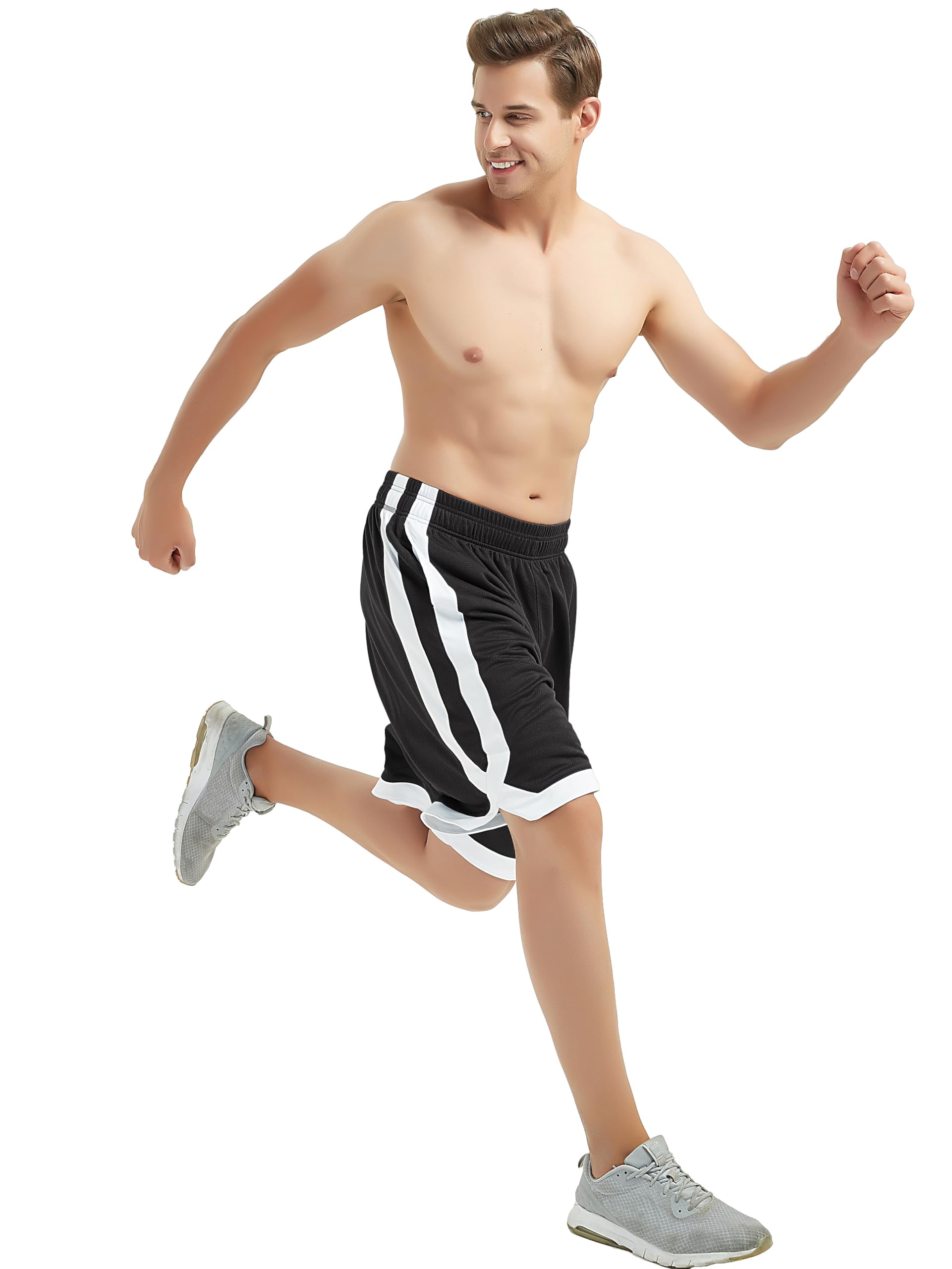 Herren Sport Shorts, Basketball Trainingsshorts Kurze Sporthose mit Taschen