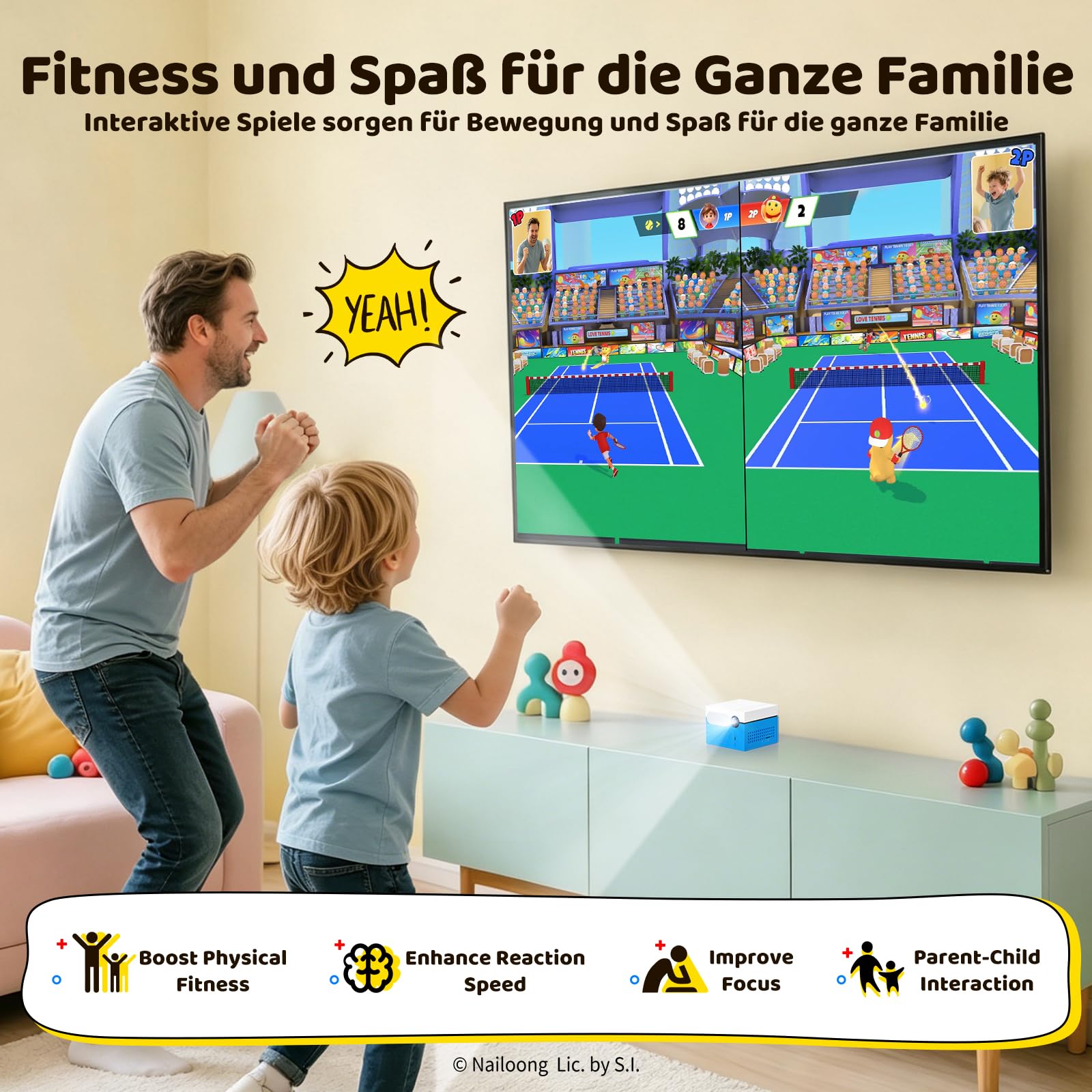KINHANK MotionX Spielkonsole für Kinder & Familie mit KI-Bewegungserkennung | Kein Abonnement Nötig, Monatliche Updates, Keine Controller Erforderlich, Interaktives Videospielsystem für die Ganze Familie