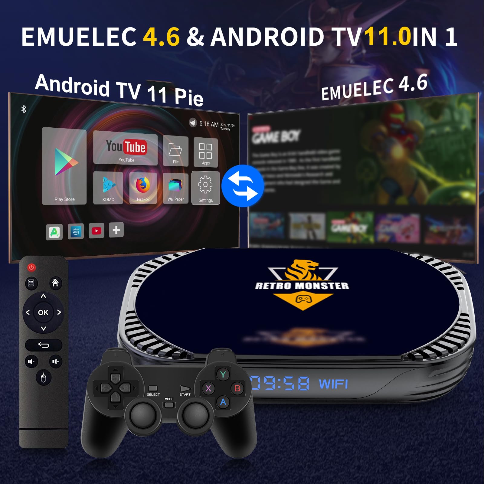 Retro Game Console with 48214 Retro Games, S905X4 Game Consoles Plug and Play for 4K TV, EmuELEC 4.6 Game System, Android 11, 256G Super Emulator Console with 76 Emulators, 2 Wireless Controller, WiFi