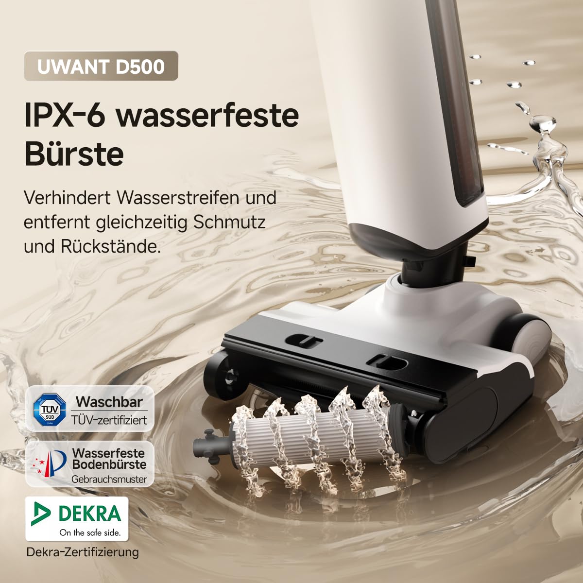 uwant D500 Nass Trockensauger,Abwassertanks-Desodorierung,180° Lay-Flat Saugwischer,17,000 Pa Saugkraft,65°C Leise Heißtrocknung,Selbstreinigend,Verwicklungsfreies Design,IPX6 wasserdichte Bodenbürste