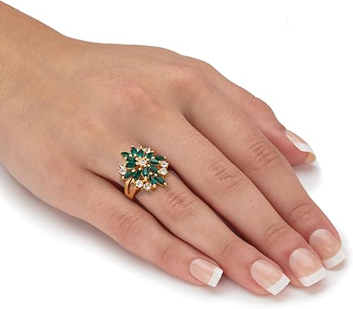 Miniatura 3 de PalmBeach - Anillo de cristal chapado en oro amarillo de 18 quilates con forma de marquesa verde, rojo o azul y blanco, talla 7, Cristal, Cristal
