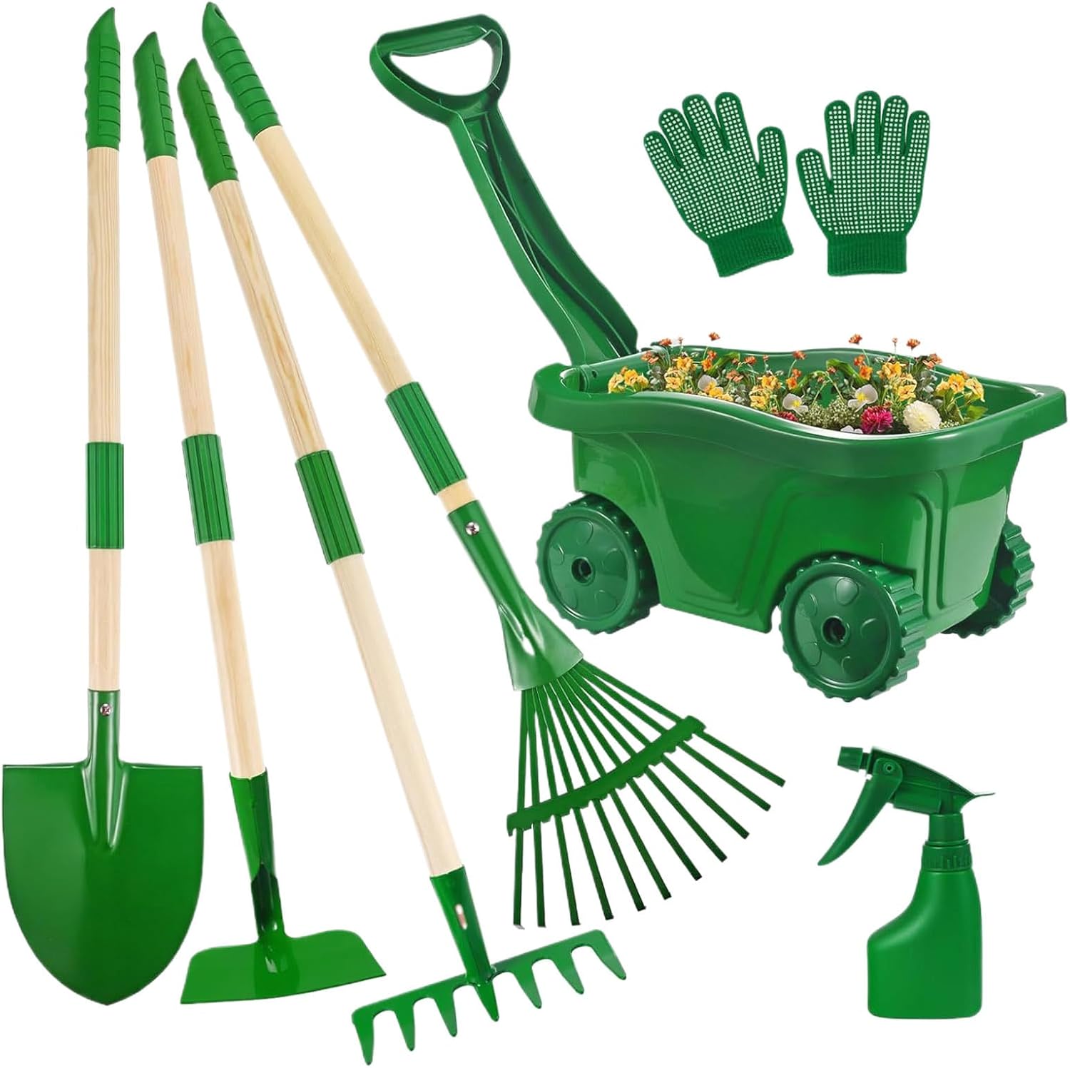 Garden Playset - Outdoor Yard Toys, Gardening Tools for Kids for Backyard Learning and Play | Durable Rake Shovel Hoe Leaf Rake Wheelbarrow Hand Tools with Storage Bag Children Birthday Gift Blue