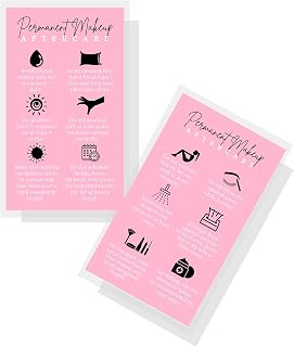 Boutique Marketing LLC Permanent Makeup Aftercare Instructions Card | 50 Pack 2x3.5 inches Business Size PMU Pink Design, pink, black, white