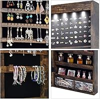 Vista 5 de Lvifur - Armario de joyería con 6 luces LED armario para las joyas montado en la pared o en la puerta con un espejo de longitud completa organizador