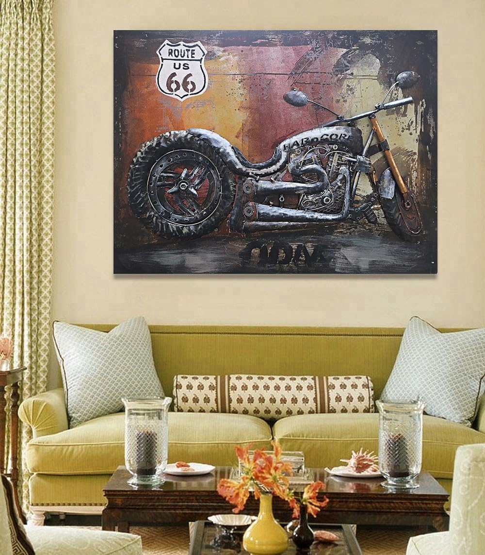 Hardcore Motorcycle Mixed Media Iron Dimensional Wall Art 3 Dimentional Home Décor Sale Wall Mount By Classy Bronze