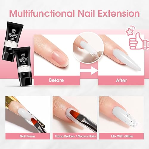 Miniatura 52 de ROSALIND Gel de extensión rosa suave y ópalo, 2 piezas de gel de uñas de ópalo de 2 onzas, kit de uñas rosa para decoración de uñas, gel rosa 2