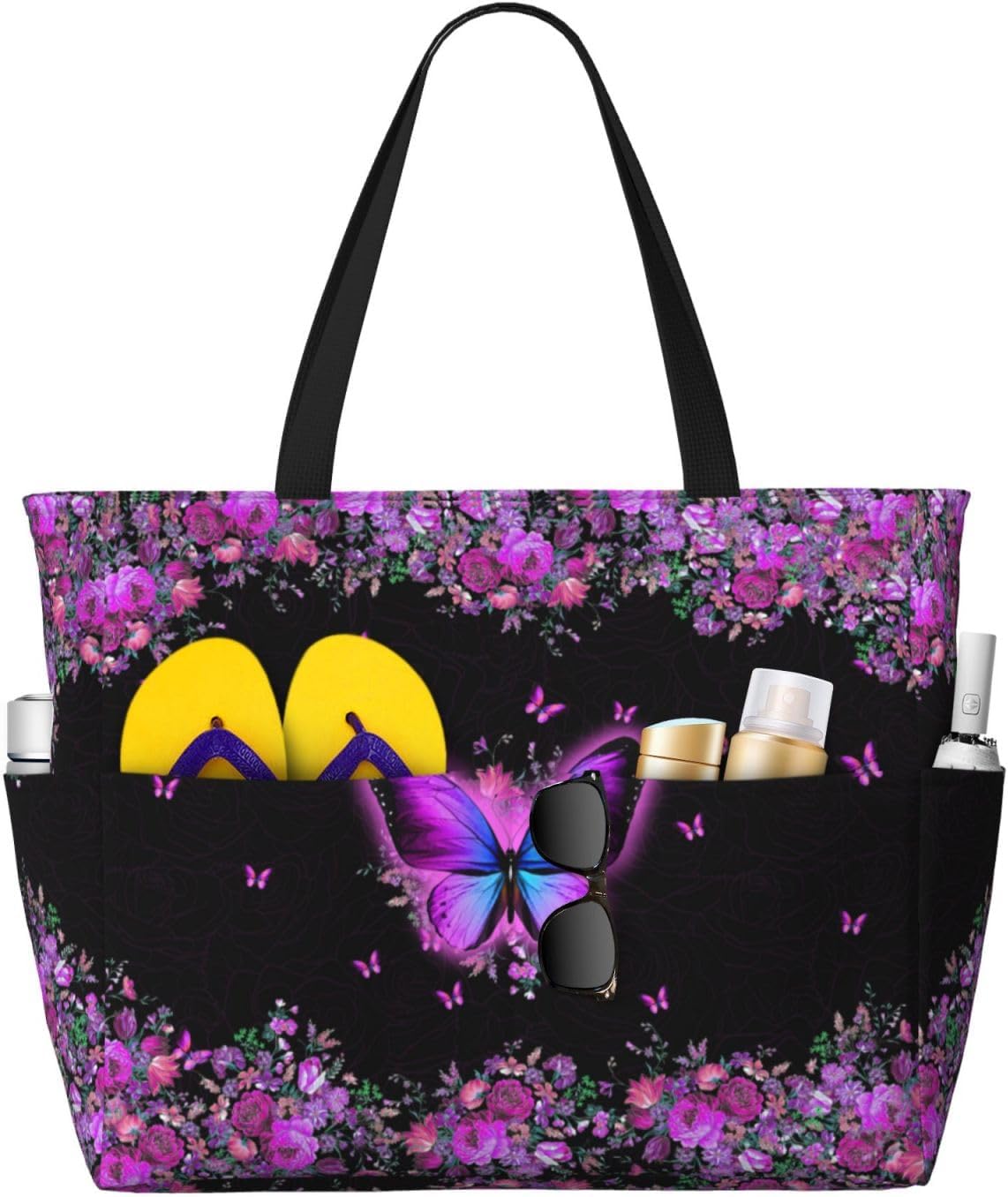 Large Beach Bag for Women Waterproof Foldable Travel Shoulder Tote Bag with Pocket for Weekender Pool Vacation