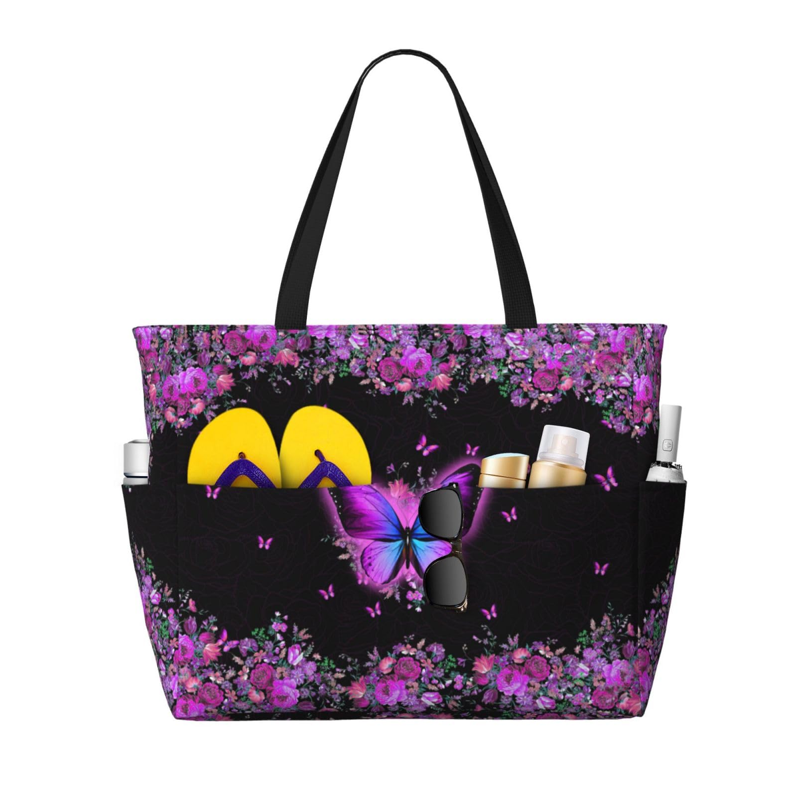 Owlfder Large Beach Bag for Women Waterproof Foldable Travel Shoulder Tote Bag with Pocket for Weekender Pool Vacation