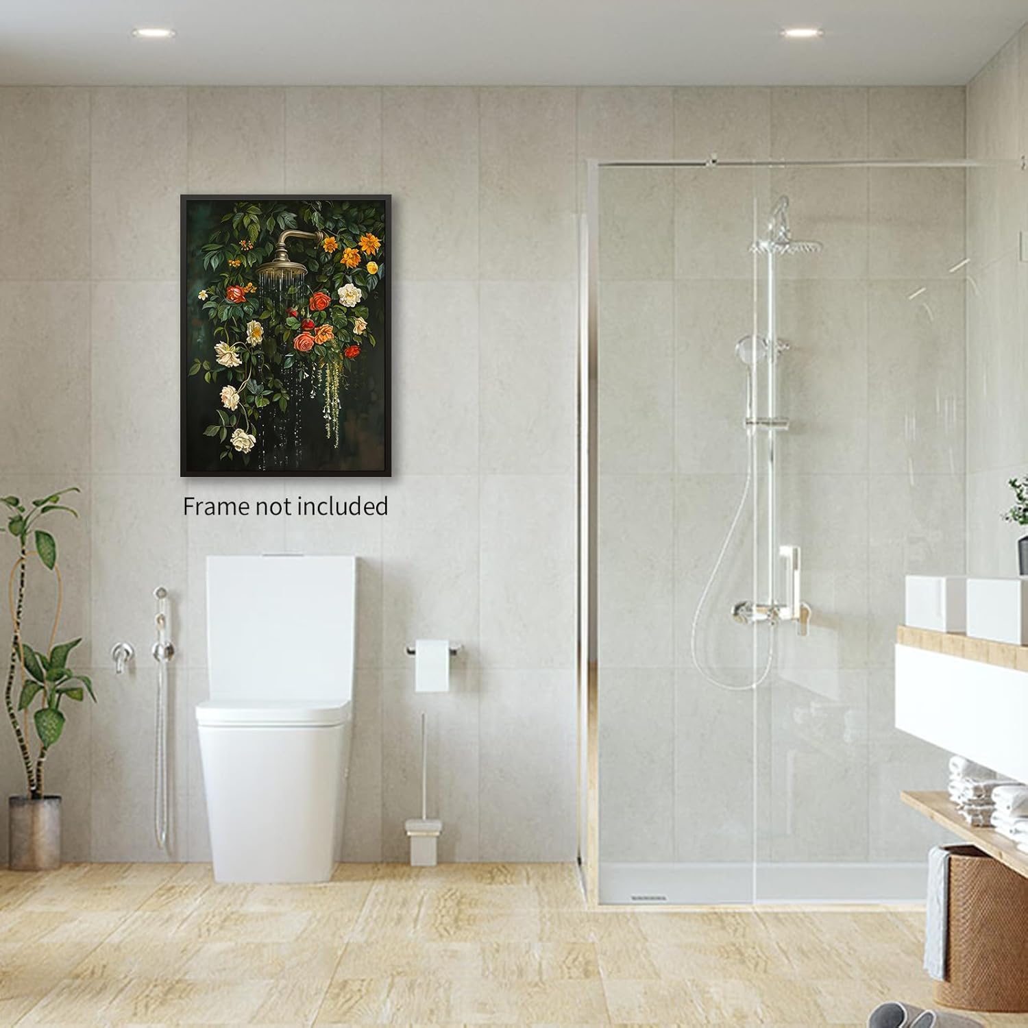 FuSatisYilife Dark Green Floral Bathroom Wall Art Vintage Flower Botanical Poster Moody Wildflowers Plant Canvas Prints Bath Shower Wall Decor for Rustic Restroom 24x36 inch Unframed