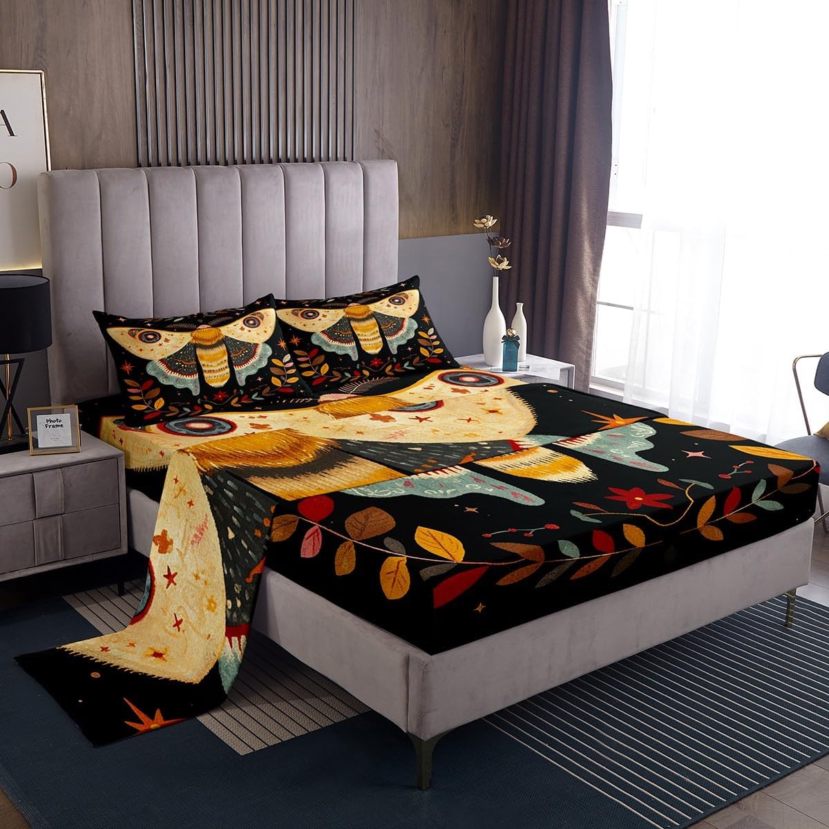 jejeloiu Football Bed Sheets Set Full Size Boys Girls Rugby Sports Fitted Sheet for Kids Game Gift for Football Lover Grey Black Bedding Set Room Decor