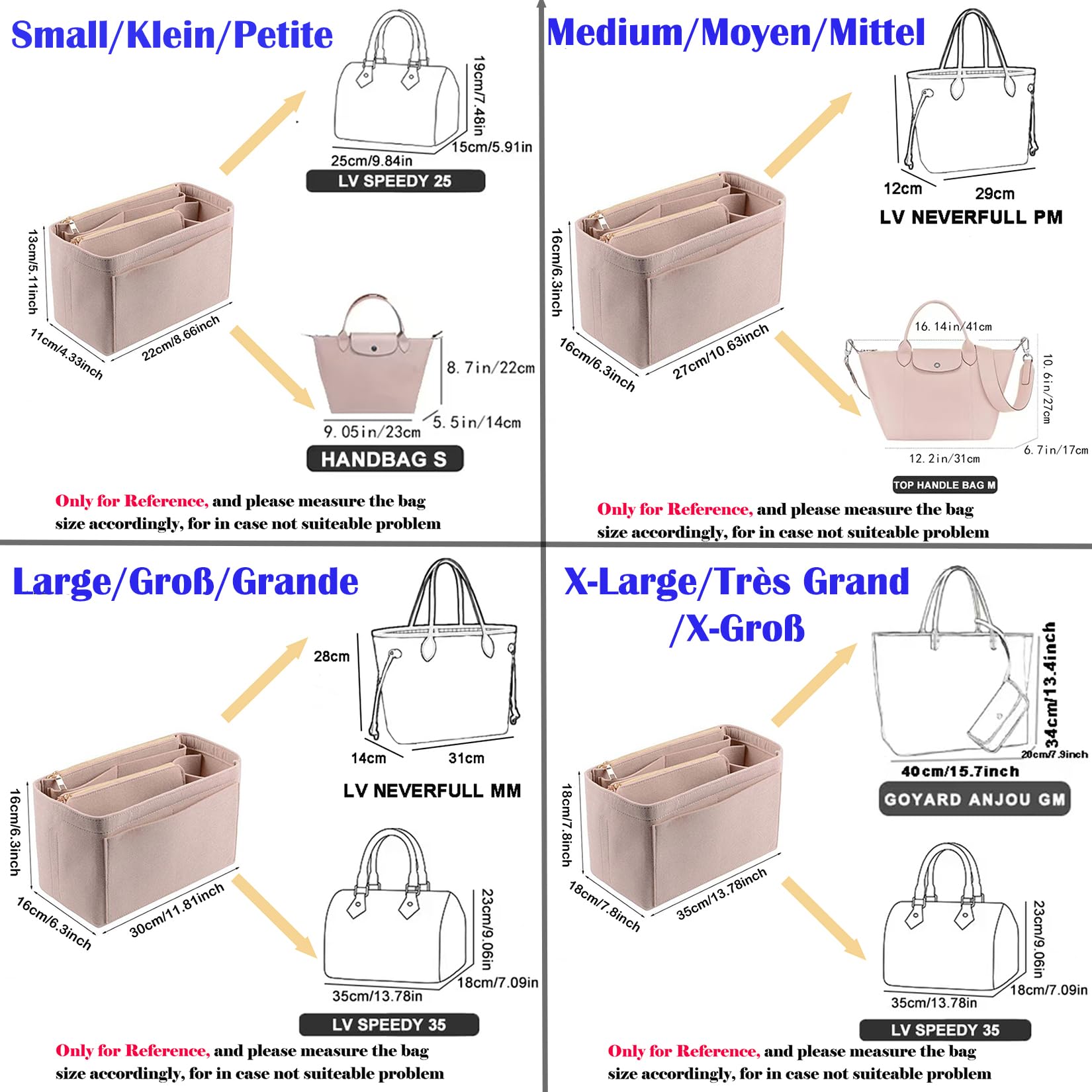 YXBQueen Trucco Organizzatore Borsa in Feltro Felt Cosmetico Inserisci Organizer Borsa per Viaggi Toiletry Stoccaggio Cachi Borse Fare Up personalizzate per le Donne