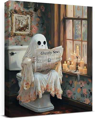 Divertido fantasma para baño, decoración de pared de fantasma espeluznante en el inodoro, póster de lienzo gótico de academia oscura, decoración de