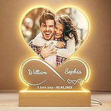 Bemaystar Personalised Infinity Heart Frame with Photos and Names - Couple Gift Idea - Valentine's Day Gift for Women and Men - Personalised Gift for Him and Her, Birthday or Anniversary