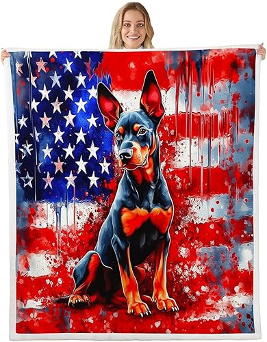 Miniatura 9 de Manta de franela con bandera estadounidense, manta de vellón de caballo corriendo para decoración de habitación, manta geométrica étnica bohemia