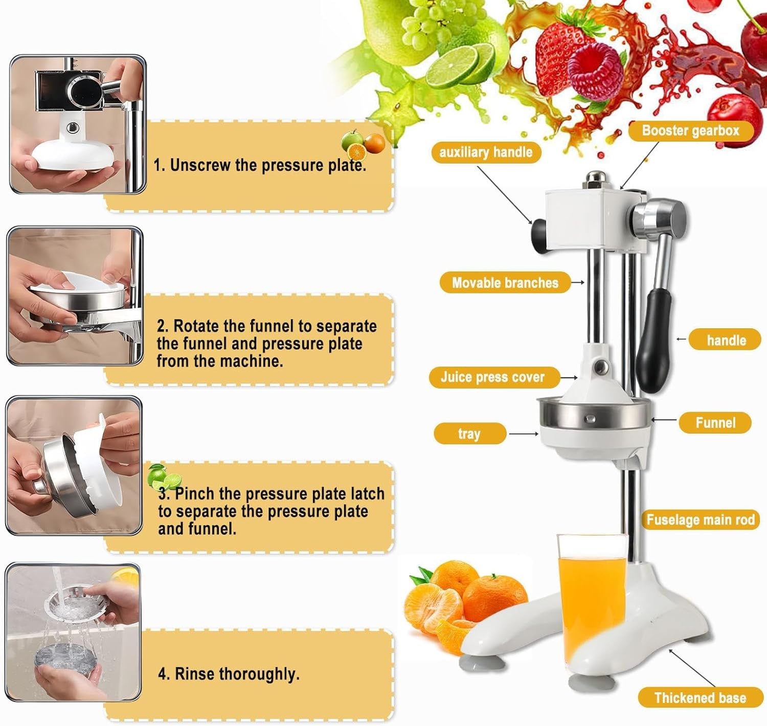 Manual Juicer Hand Press, Stainless Steel Lemon & Citrus Squeezer, Heavy-Duty Orange Juice Extractor for Home Kitchen, Easy to Use & Clean(Silver)