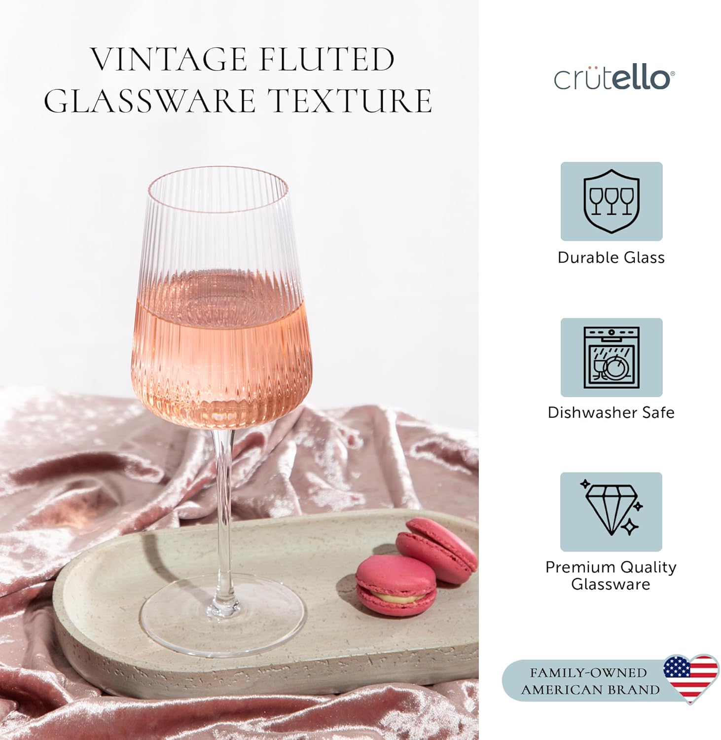 Crutello Modern Wine Glasses 17 oz Glassware, Set of 4, Unique Fluted Glassware with Vintage Ripple Texture, Art Deco Red or White Wine Fancy Glasses - Image 6