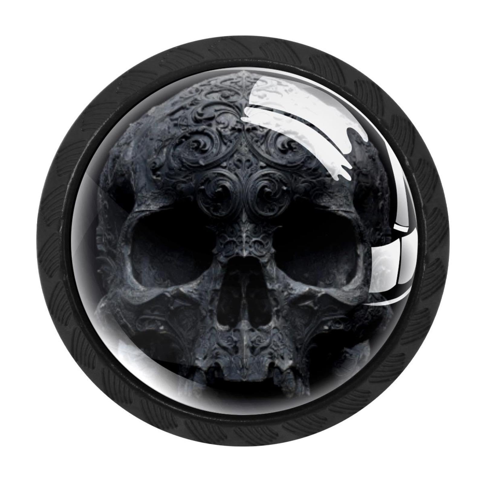 CHENZZZZ 4 Pack Black Gothic Skulls Head Kitchen Handles, Cabinet Pulls Hardware for Cupboard Drawer Knobs Dresser Pulls