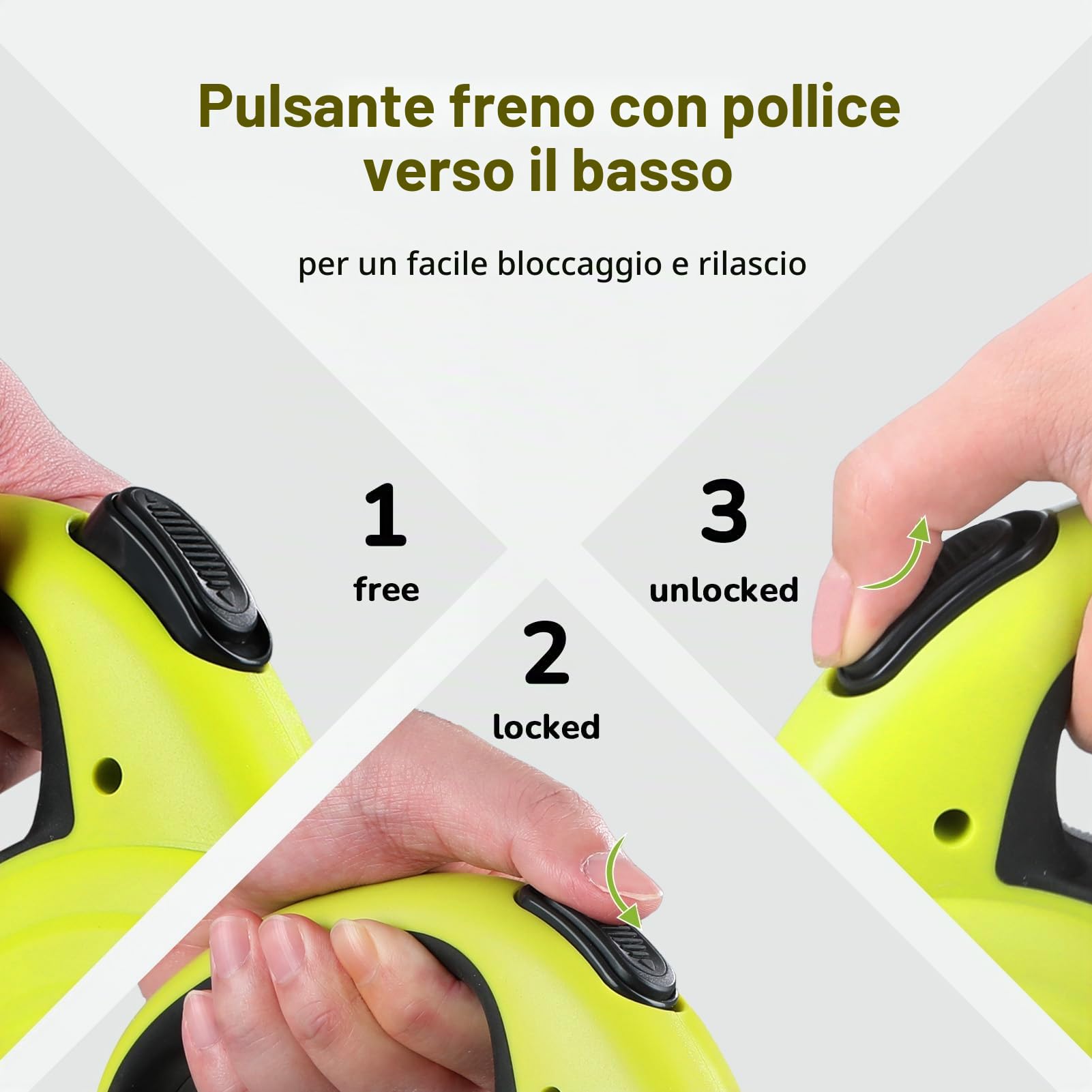 Pecute Guinzaglio Retrattile per Cani 10M (Fino a 50 Kg), Guinzaglio per Cane con Guinzaglio Esteso Senza Grovigli a 360°, Impugnatura Antiscivolo e Pulsante di Freno Rapido,Verde