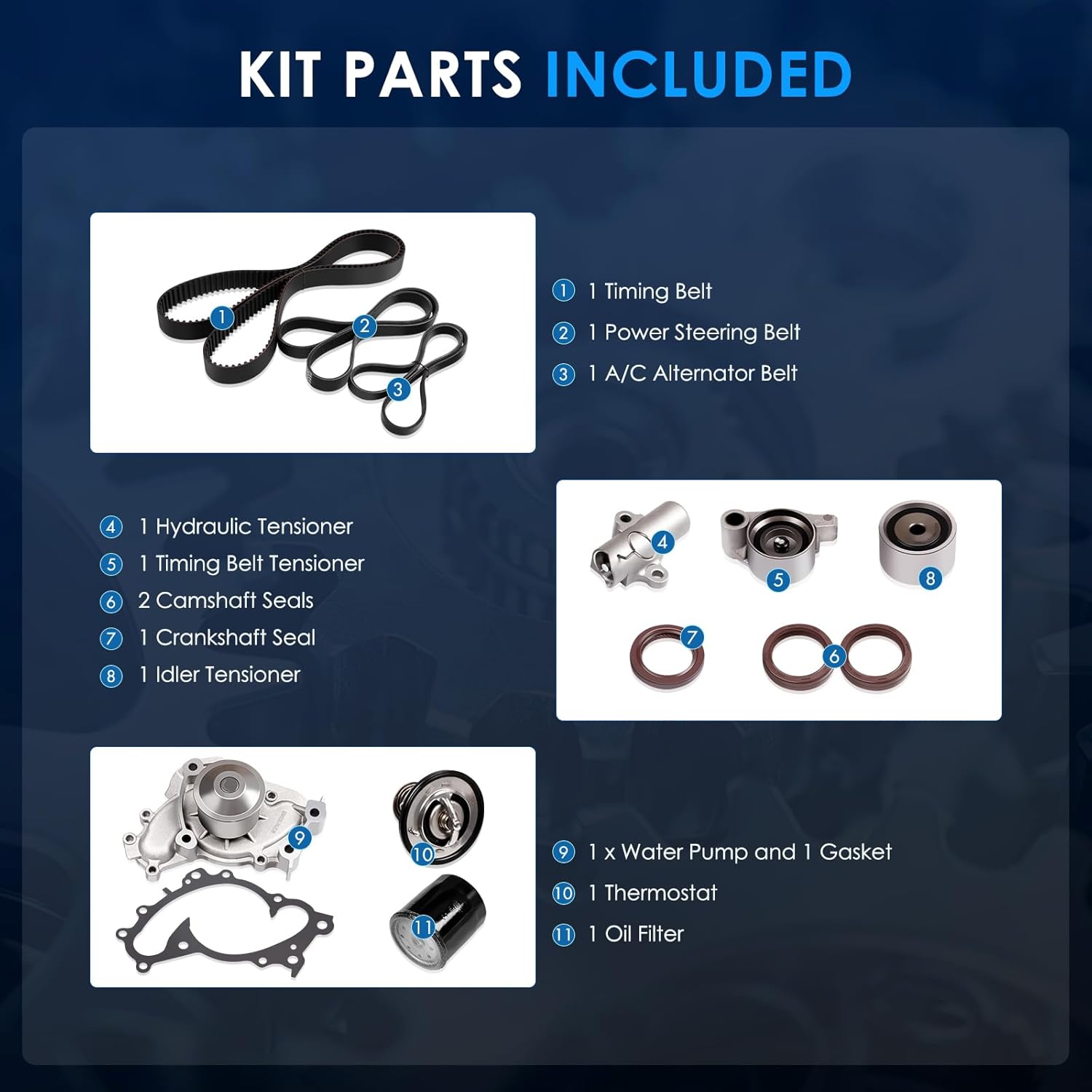 ECCPP Timing Belt Kit with Water Pump Compatible For Lexus ES300 ES330 RX330 RX400h 2002-2006 For Toyota Camry For Highlander For Sienna 2004-2008 For Toyota Solara 13505-20030 13568-09080