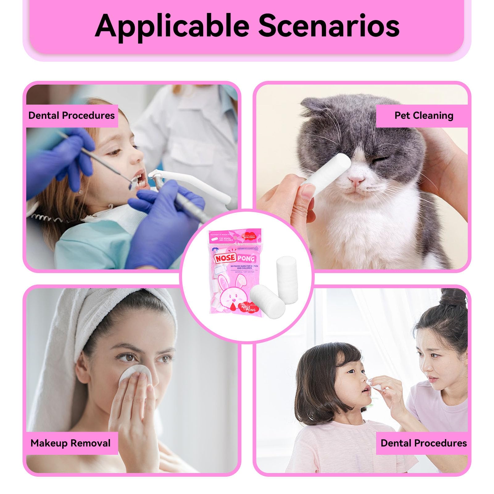 5 confezioni di tappi per sangue dal naso per bambini, rotoli di cotone dentale tampone di cotone emostatico per coagulazione del sangue per bocca e naso (M)