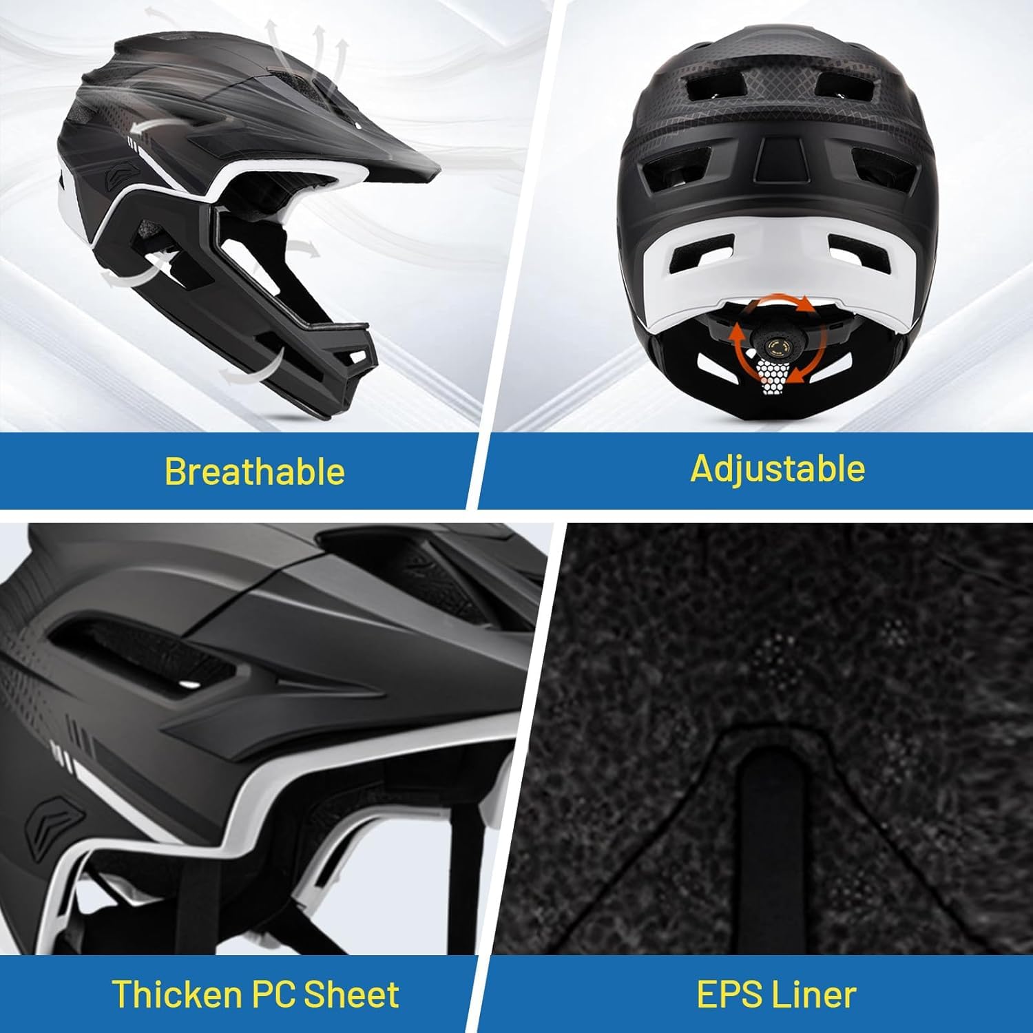 Casque de Vélo Intégral avec Doublure Amovible, Casque de Vélo Montagne, Casquette Unisexe VTT Femmes et Hommes, Taille Réglable 58-62cm Casques Anti-Choc équitation, Casque Velo Route pour Adulte