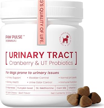 Pawpulse Formula Dog UTI Treatment, Cranberry Supplement for Dogs with Cranberry Extract, D-Mannose & Probiotics, Cranberry for Dogs, Urinary Tract & Bladder Support, 90 Soft Chews