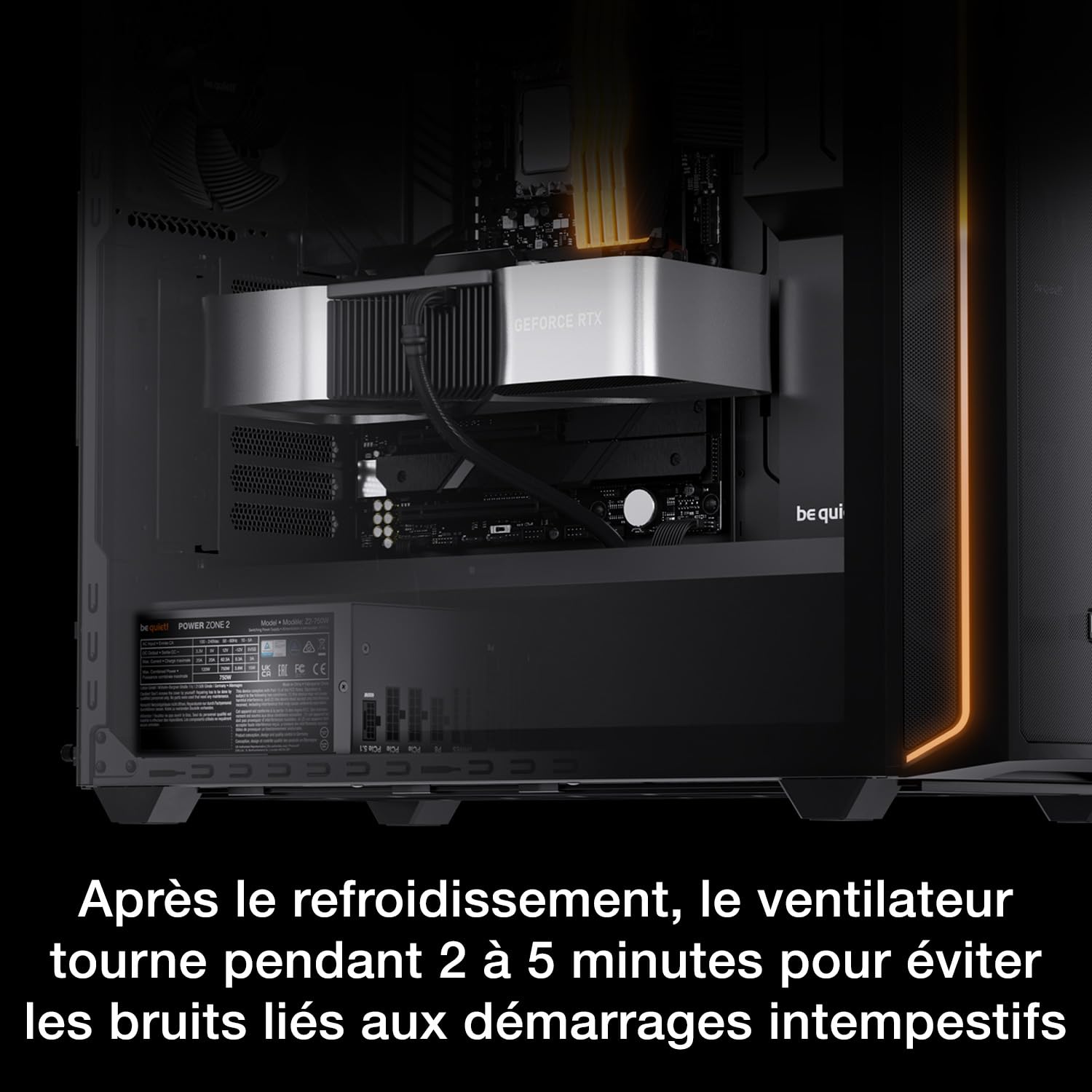 be quiet ! Power Zone 2 1000 W Bloc d’Alimentation, certifications 80 Plus® Platinum et Cybenetics Platinum, système Semi-Passif, Ventilateur Pure Wings 3 140 mm, connecteur 12V-2x6 coudé à 90°