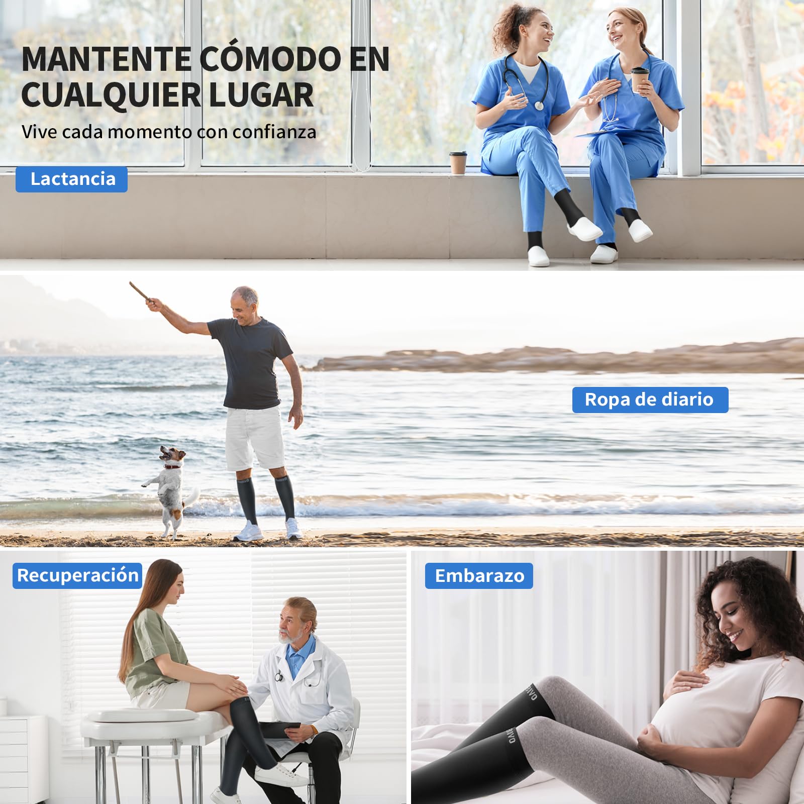 CAMBIVO Medias de Compresión con Punta Abierta 20-30 mmHg, Calcetines Compresion Mujer Hombres, Medias Compresion Clase 2, Compression Socks para Varices, Circulacion Piernas, Enfermera, Running