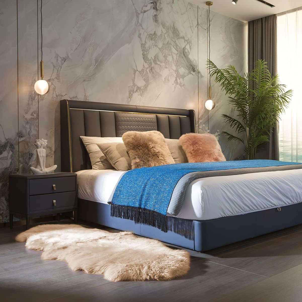 MH MYLUNE HOME Lammfell Teppich Schaffell echt groß 180cm x 60cm Beige | weiche und Flauschige Decke Sitzfell Bett-Vorleger oder Matte für Wohnzimmer Stuhl Sofa