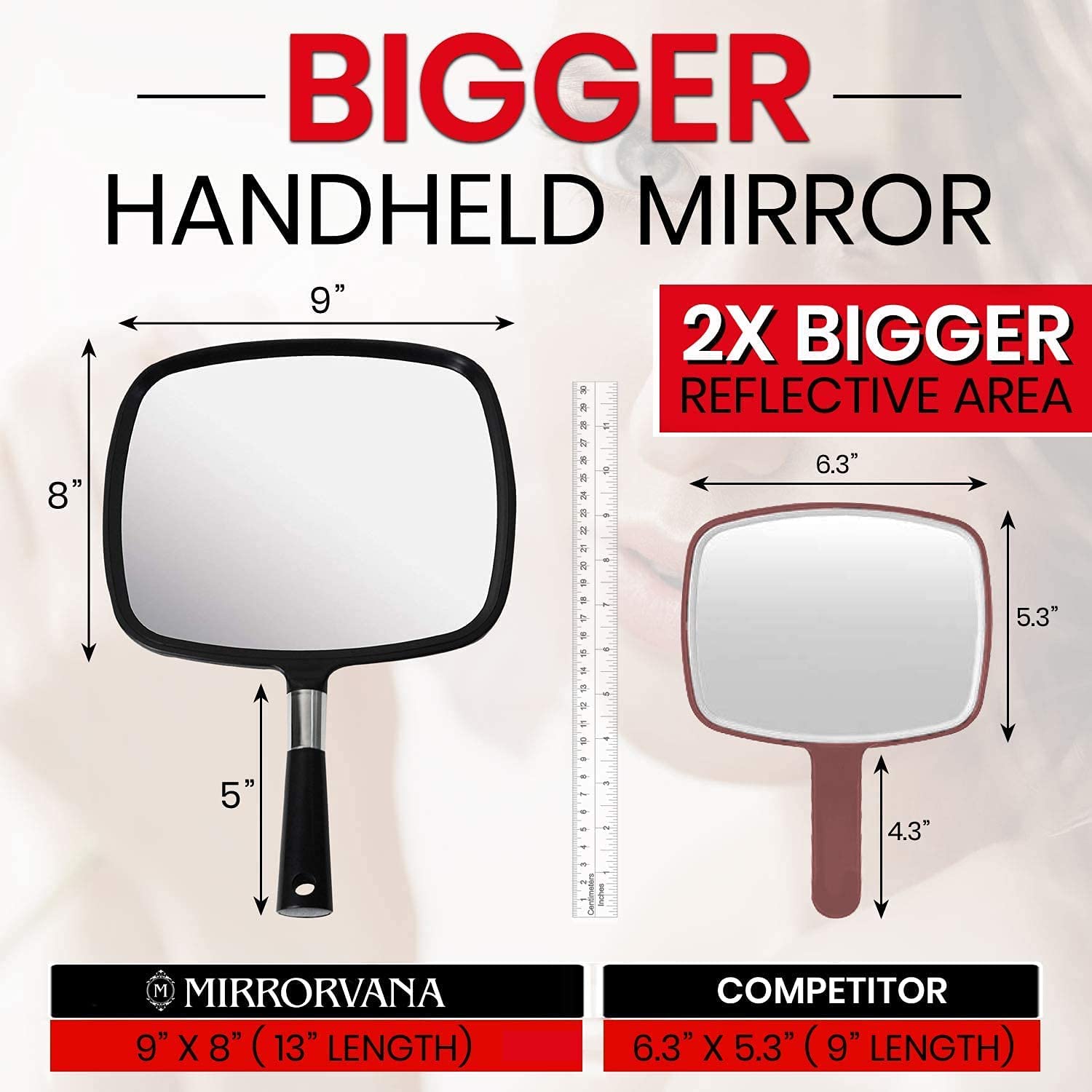 Mirrorvana Large Hand Mirror with Comfy Handle for Men and Women - Portable Handheld Barber Mirror for Back of Head Hair Cutting - 9" x 13" (Black)