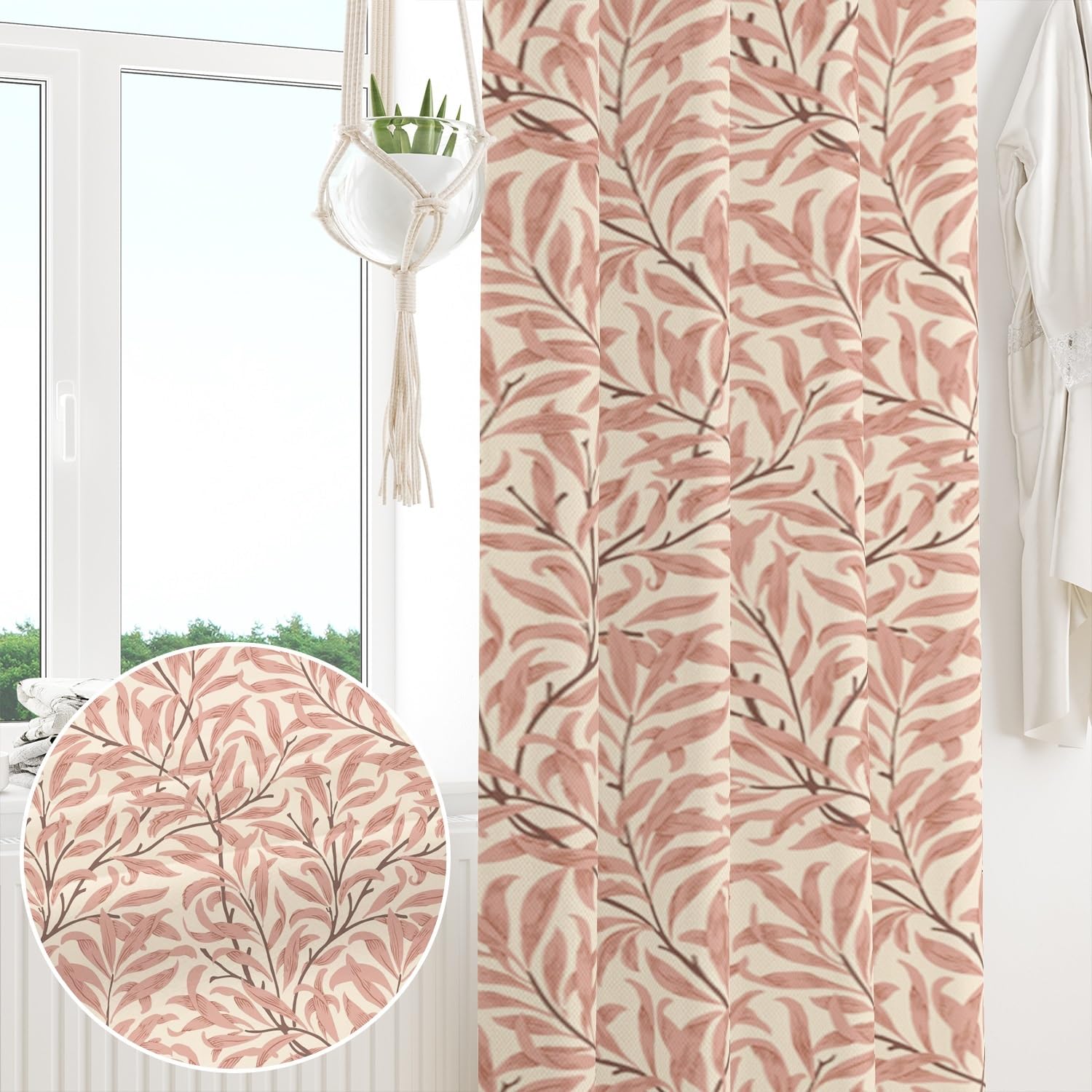 107x160cm Rideau occultant à Motif de Feuilles Plantes Roses Motif Vintage sans Couture Rideaux œillets Isolation Thermique Traitements fenêtre à œillets pour Salon Chambre 2 Panneau