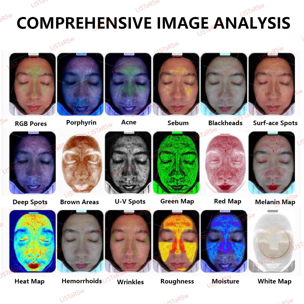Analizador De Piel Facial Inteligente con Pantalla HD De 15,6 Pulgadas, Detector con Mango, 18 Elementos De Prueba, 5 Predicciones De Síntomas Y Recomendaciones Cuidado La Piel Gold