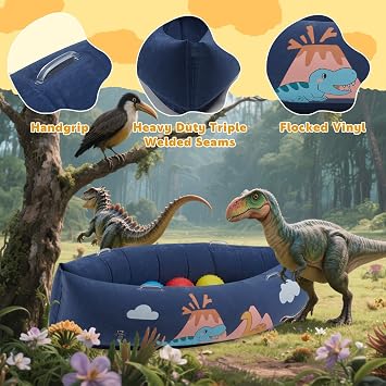 Inflatable Sensory Pea pod Chair for Kids with Glow-in-the-Dark Dinosaur Figure, 152cm ADHD Chair with Handle, Tear-Proof PVC for Safe Rocking & Relaxation, Includes Electric Pump & 3 Sensory Balls