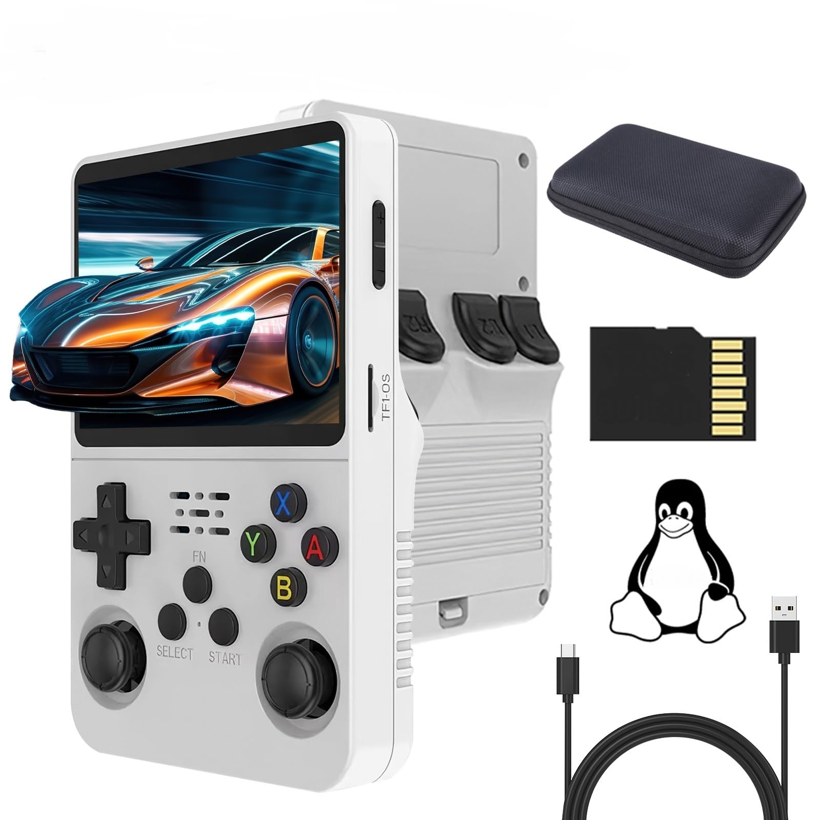 R36S Retro taşınabilir oyun konsolu, çantalı, 128 GB TF kartı