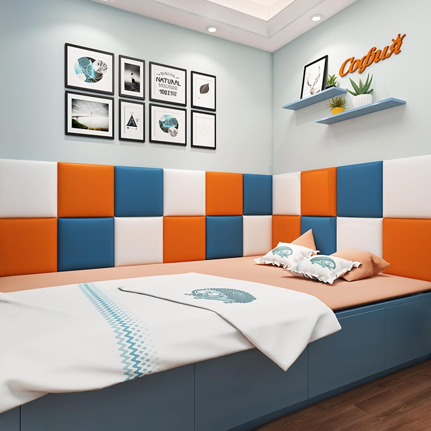 Wall Padding for Kids with Autism, 11.8” X 11.8” Peel and Stick Headboard Upholstered Wall Panels, Nursery Decor Wall Padded, 3D Wall Stickers for Bedroom, Playroom (Dark Gray Blue, 4)