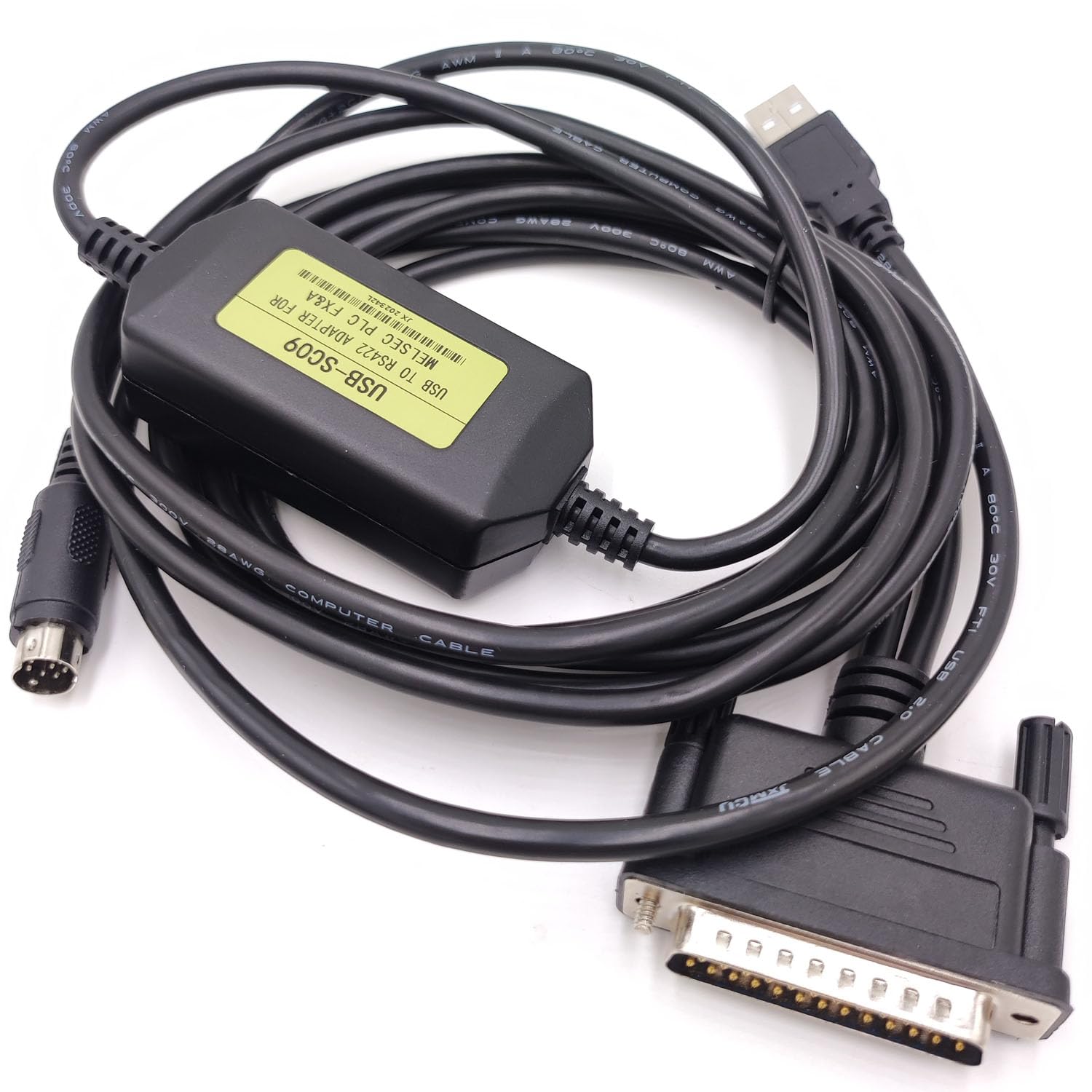 USB-SC09 USB Programming Cable for Mitsubishi PLC FX and A Series, Compatible with F2/A00/A1S and FX2N/1N/1S