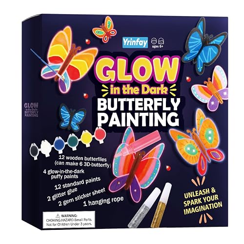 Yrinfay Glow in The Dark Butterfly Painting Kit, Teen Girl Gifts for 6-8 8-10 Year Old, Arts and Craft Kit for Kids Age 7 8-12, Toys for Boy & Girls 5-7 8 9 10 11 12
