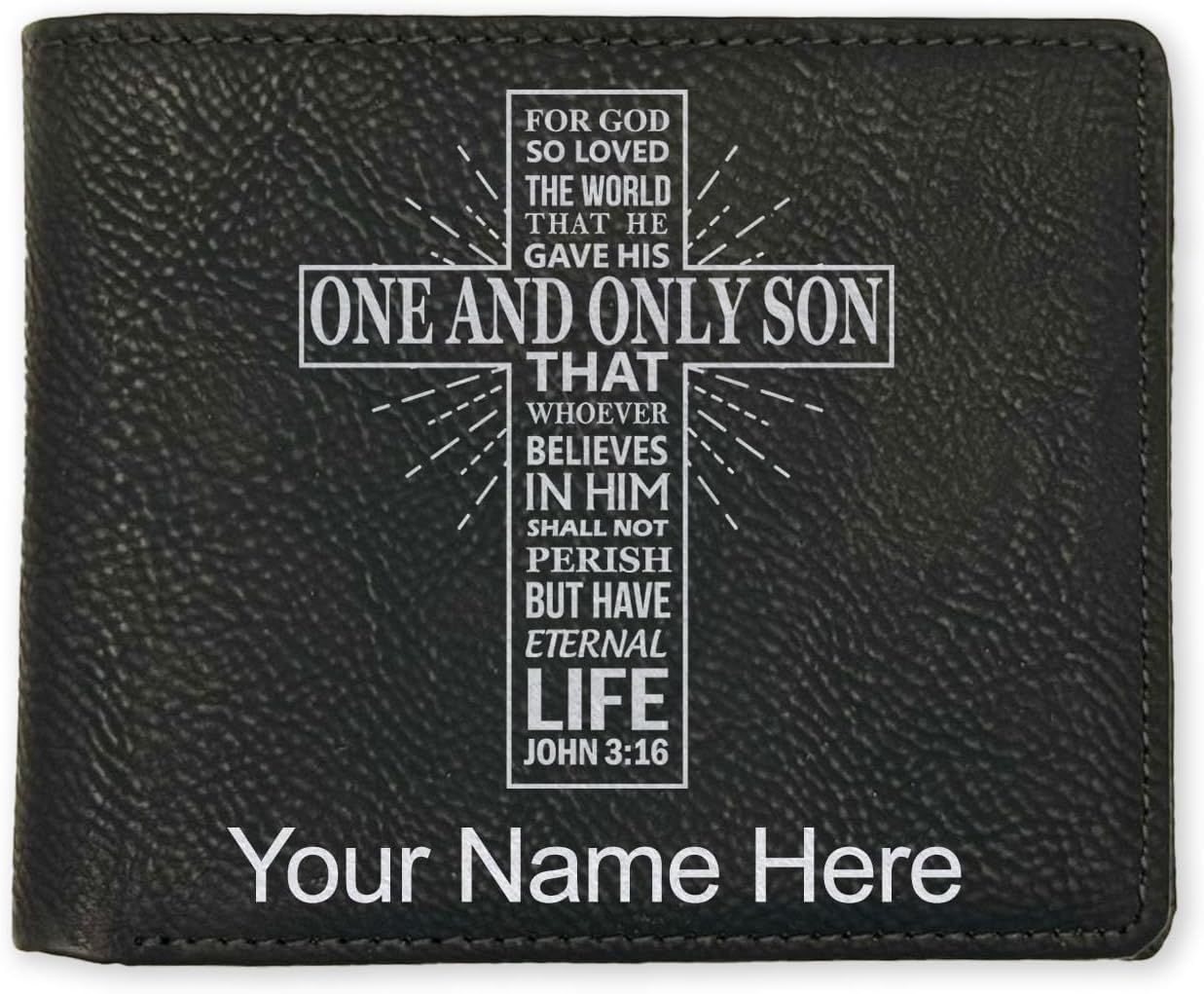 LaserGram Faux Leather Bi-Fold Wallet, Bible Verse John 3-16, Personalized Engraving Included (Carbon Fiber Red)