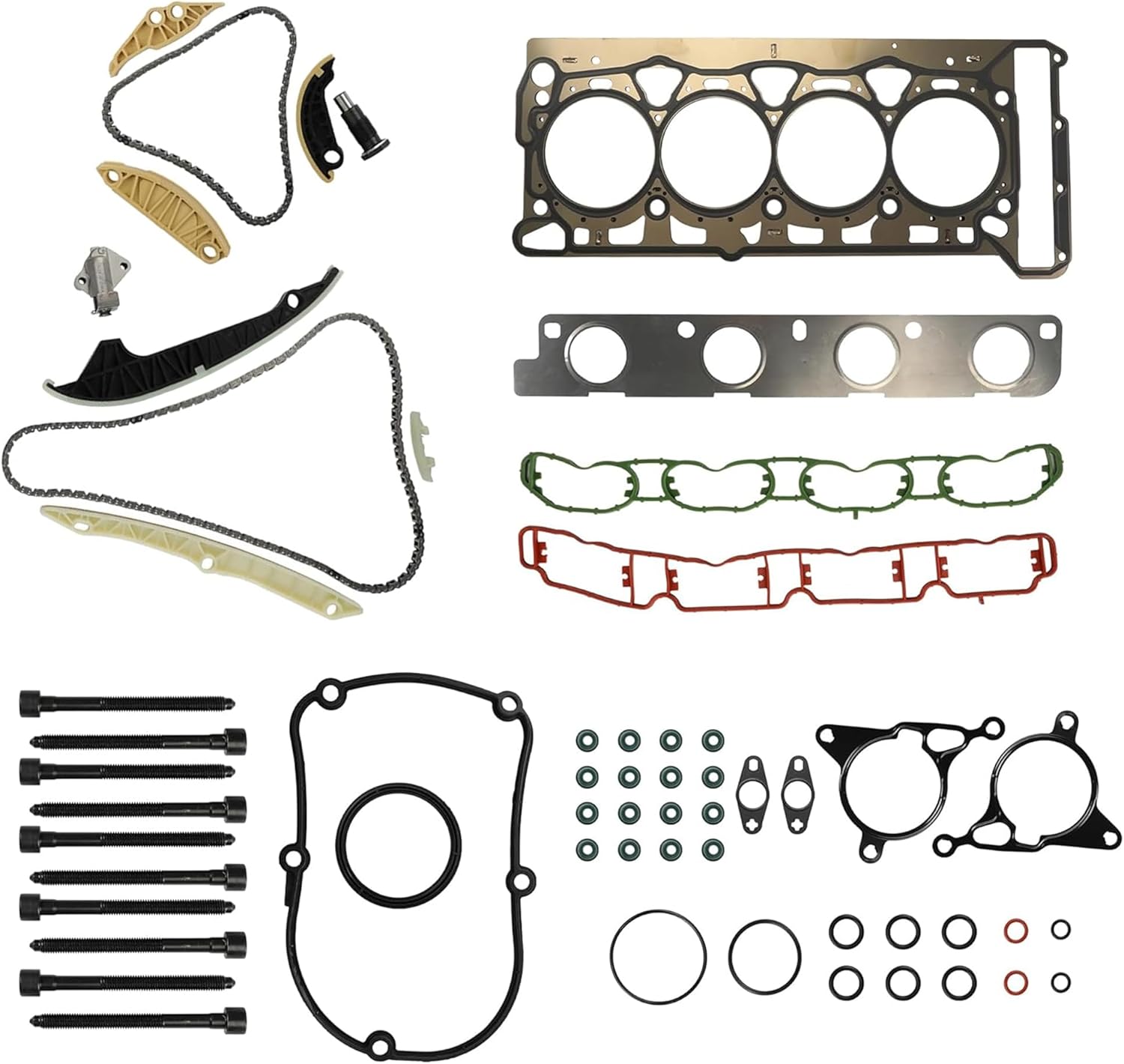 Engine Timing Chain Kit & Head Gasket Set Fit for TT VW Audi A3 A4 A5 Q5 CC Eos GTI Jetta Golf Passat Tiguan 2.0T CAEB CCTA TSI TFSI 2009-2015 OE#06H103383AF 06D198385D