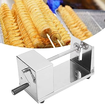 HOMAXA Stainless Steel Potato Slicer, 2022 Cutter Machine Twister Curly Spiral French Fry Tornado Manual Stainless Steel Twisted Potato Slicer Spiral Vegetable Cutter French Fry 6 x 5.5 x 11.3 inches