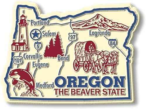 Imán gigante Oregon de Classic Magnets, 3.5 x 2.6 pulgadas, recuerdos coleccionables de goma 3D estilo vintage y regalos fabricados en los Estados