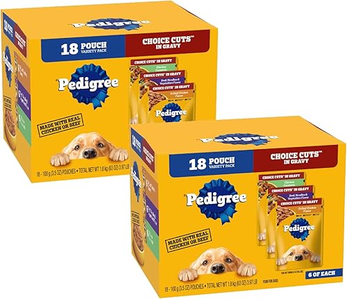 Vista 79 de Pedigree Choice Cuts in Gravy - Alimento húmedo en salsa para perros adultos, paquete surtido de sabores clásicos, bolsas de 3.5oz, 18