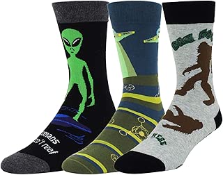 Men's Novelty Funny Halloween Crew Socks, Crazy Weird Alien Bigfoot Pumpkin - coolthings.us