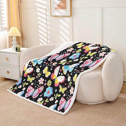 Miniatura 5 de Manfei Manta de vellón con diseño de mariposas florales en acuarela, manta acogedora para cama, sofá, decoración de habitación de niños, niñas y