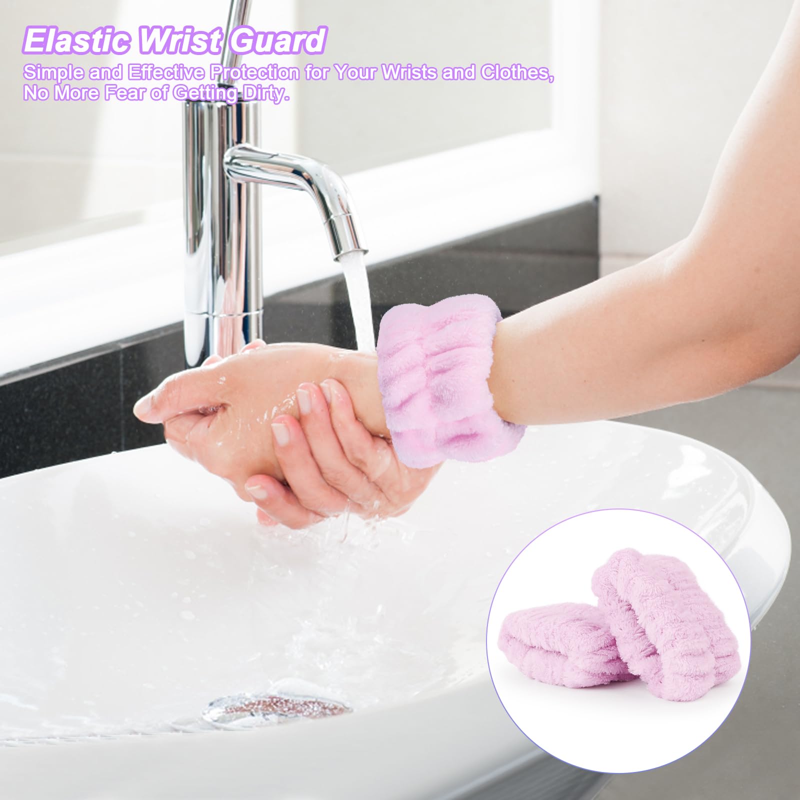 Fascia Elasticizzata Per Polso In Velluto Corallo – 4 Pezzi, Assorbente, Per Doccia, Trucco E Yoga, Rosa/Viola