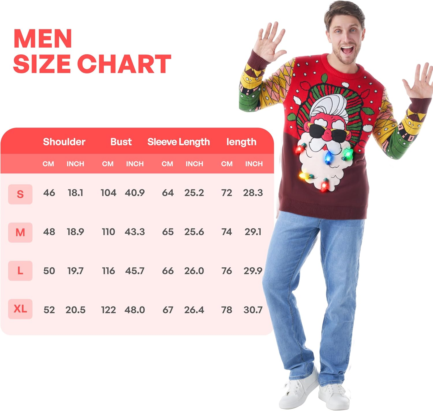 JOYIN LED Light Up Ugly Christmas Sweater Men, Ugly Sweater Men with Built-in Light Bulbs, Holiday Funny Pullovers 2025 - Image 5